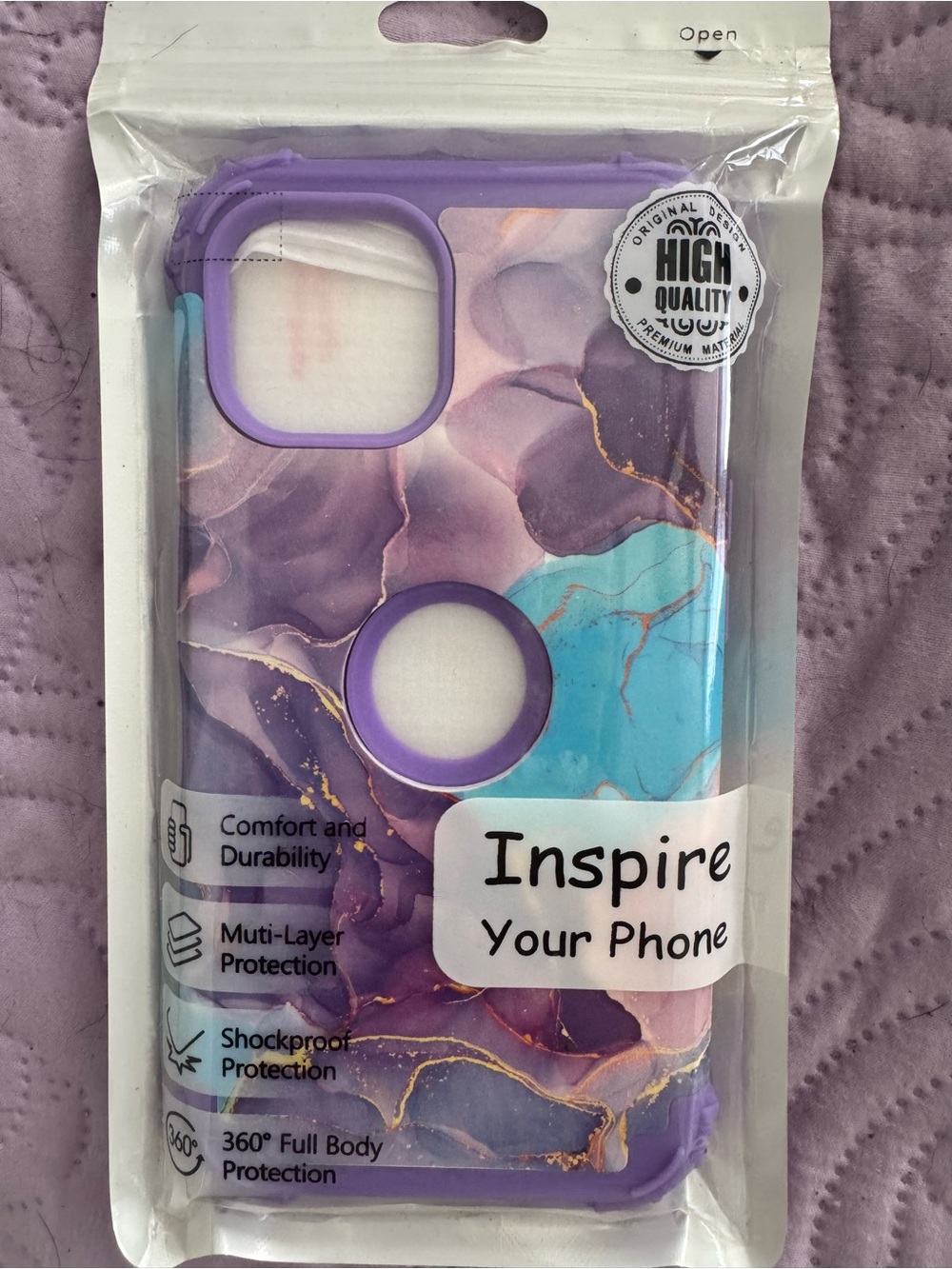 Purple Marble Phone Case with Turquoise Accent - Inspire Your Phone